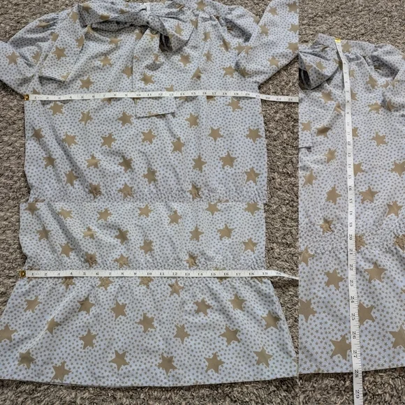 Vintage Louis Feraud Blue Tan Star Tie Neck Long Sleeve Blouse 10 - Picture 10 of 10